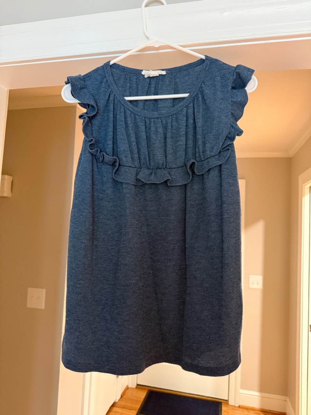 Sleeveless Ruffle Knit Top in Navy